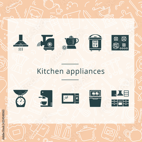 Set of kitchen appliances isolated from the background. Well tracked items of kitchen appliances.