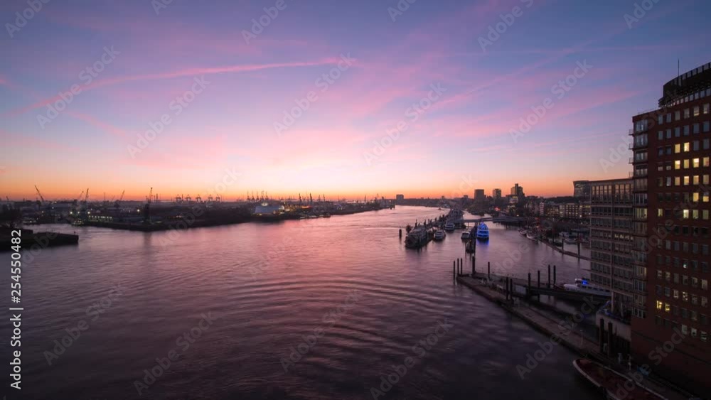 Pink sunset timelapse in Hamburg from an evevated viewpoint Pink sunset timelapse in Hamburg from an evevated viewpoint
