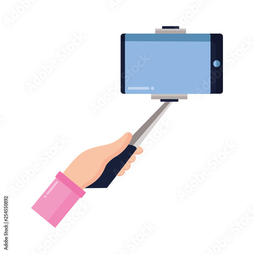 hand with cellphone in stick