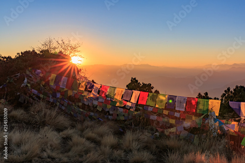 Sunset at Poon Hill on the Annapurna circuit in Nepal photo