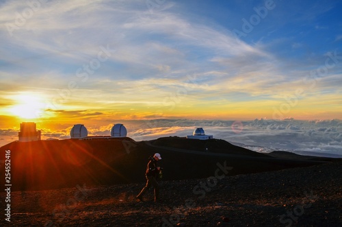 Four telescopes on top of hill on Mauna Kea Space Observatory 