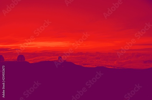 Red Gradient filters added to mountain top view of Mauna Kea