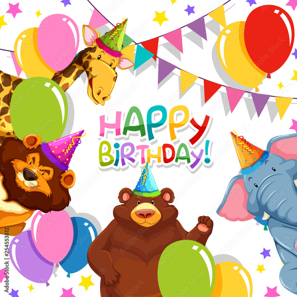 Obraz premium Wild animal in birthday template