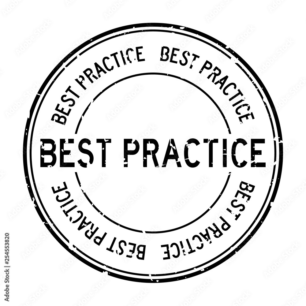 Grunge black best practice word round rubber seal business stamp on white background
