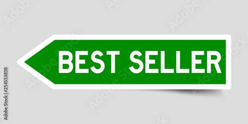 Label sticker in green color arrow shape as word best seller on white background
