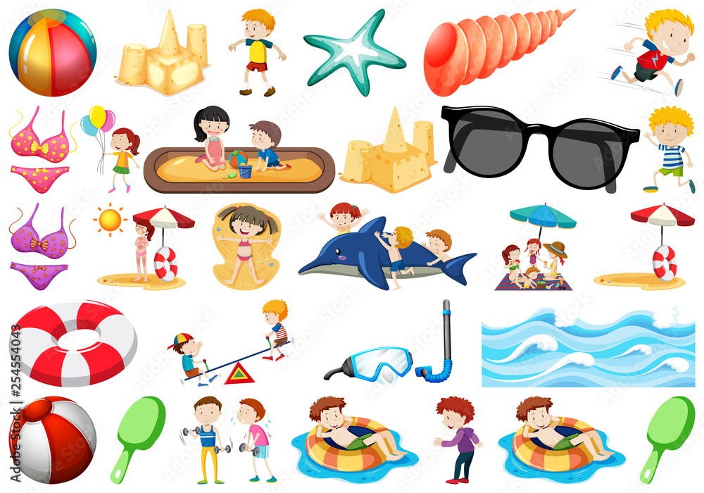 set of beach objects set of beach objects