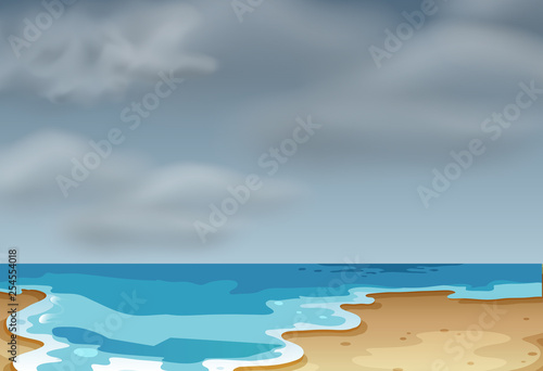 A cloudly beach scene
