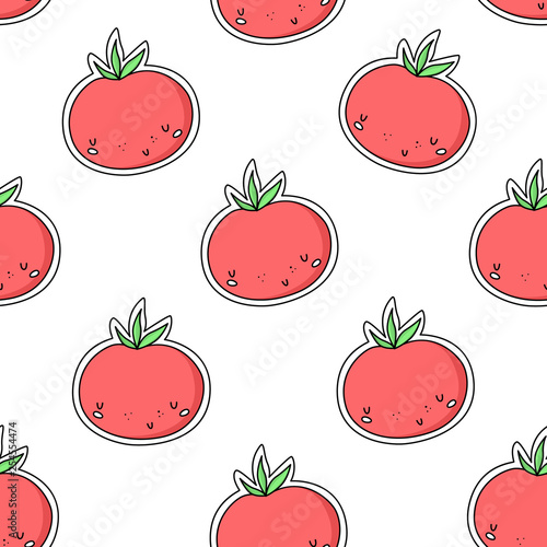 Kawaii vegetable. Tomato. Vector seamless pattern
