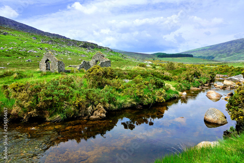 Canvas Print Ruined mining building along a picturesque creek in the hills of Wicklow Mountai