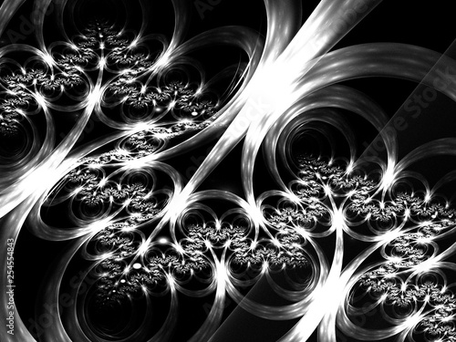 Illustration - Abstract Fractal Background Image, Graphic Resource, Symmetrical Lines and Patterns, Glowing Neon Colors. Artistic Background, Colorful Repeating Patterns, Modern Digital Art