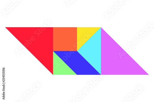 Color tangram puzzle in parallelogram shape on white background (Vector)