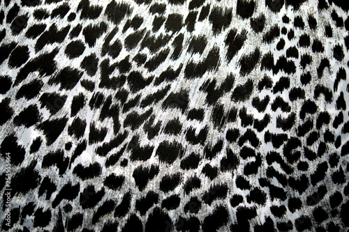 Leopard  jaguar. Fur pattern on the fabric. Print color and black and white.