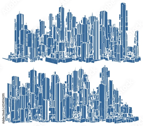 Futuristic Megalopolis City Of Skyscrapers Vector. Landscape View Isolated Illustration.