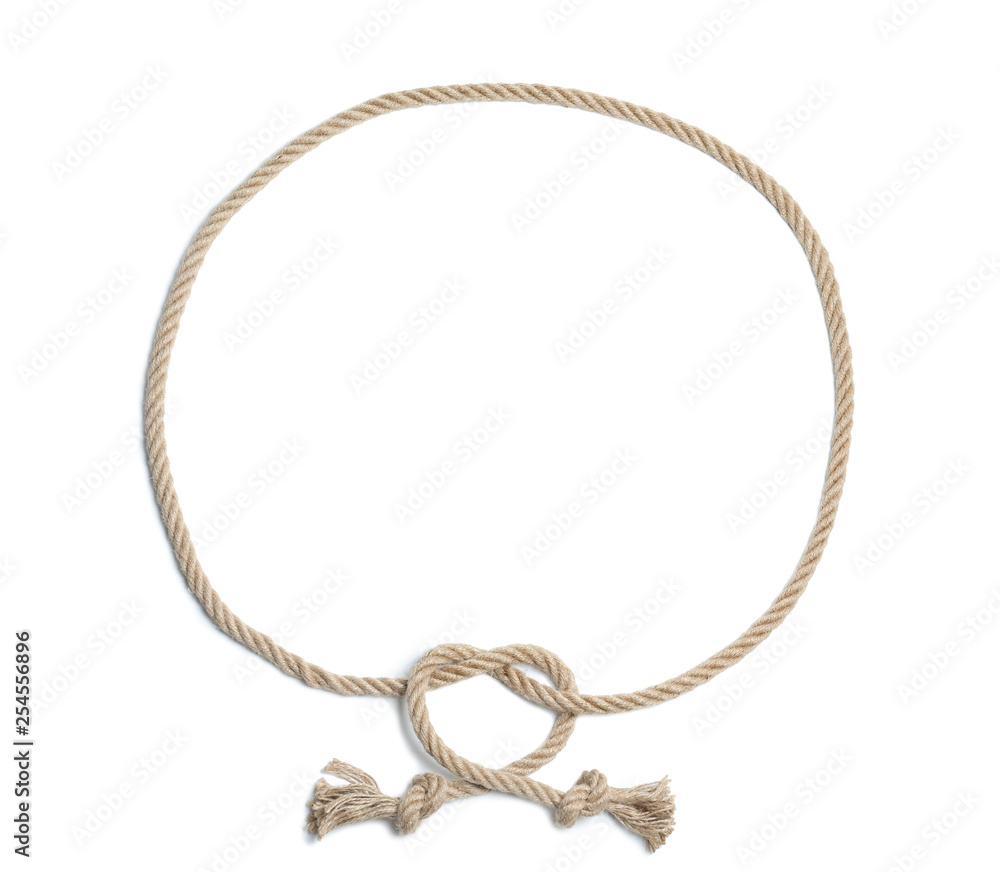 Frame made of cotton rope on white background, top view with space for text
