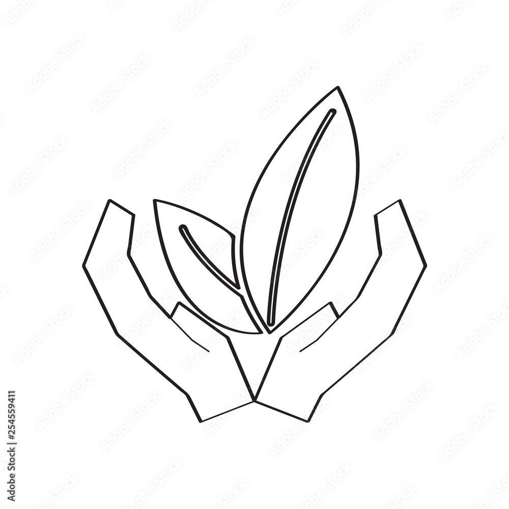 Outline of a leaves on hands. Vector illustration design