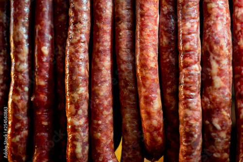 Traditional Brazilian Sausages Hanging in a Row