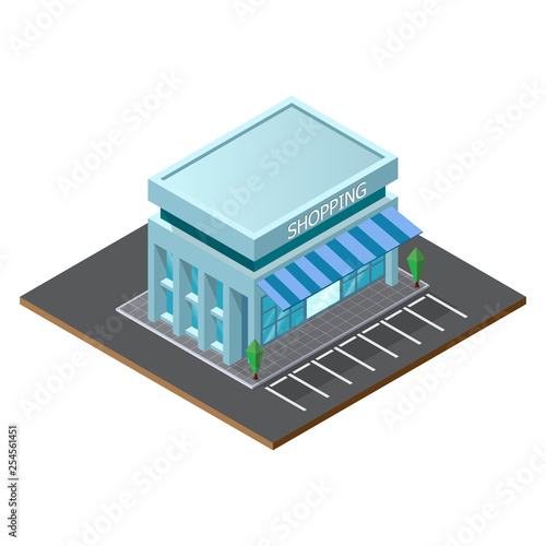 Vector isometric low poly supermarket store building. illustrator vector.