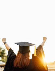 University graduate celebrate after receiving degree. Graduate celebration