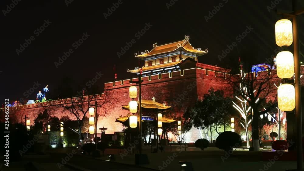 time-lapse of night street of Chinese city in Chinese new year, Xi'an, China, time-lapse of night street of Chinese city in Chinese new year, Xi'an, China,