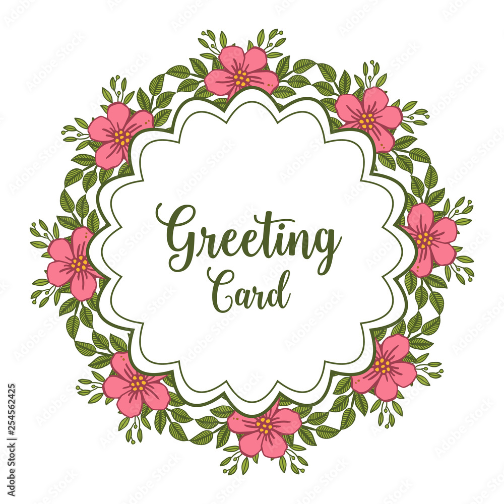 Fototapeta premium Vector illustration greeting card with texture frame flower pink green leafy