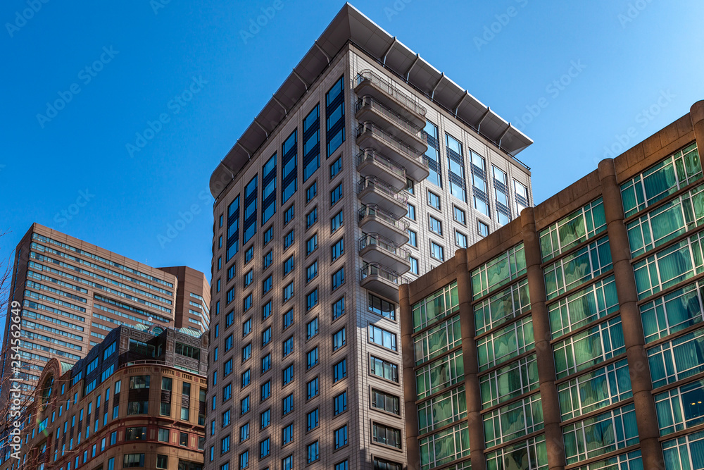 Boston, USA- March 01, 2019: Skyscrapers and buildings of Boston, Capital city of state Massachusetts, United states of America