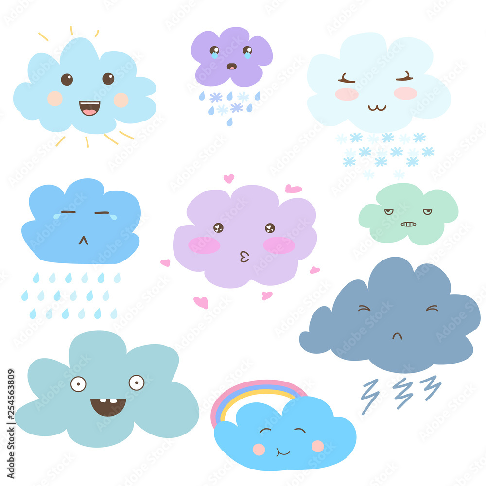 Cute doodle clouds weather icons. Cute doodle clouds weather icons.