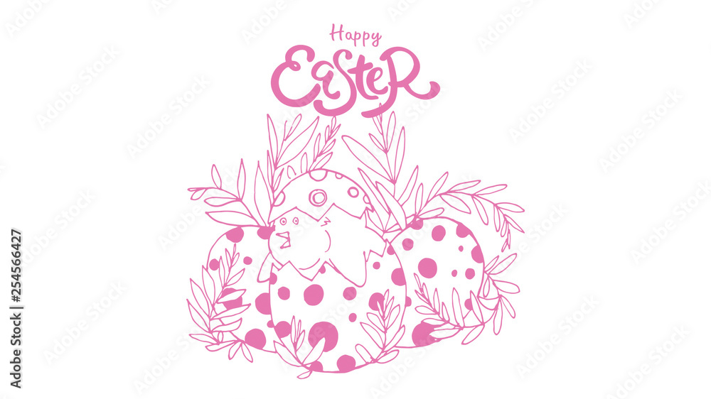 Vector illustration. Happy Easter Hand drawn elegant modern colorful lettering isolated on background. - Vector - obrazy, fototapety, plakaty 