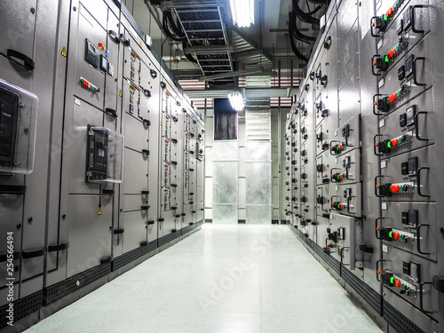 Electrical switchgear,Industrial electrical switch panel at substation in industrial zone at power plant photo