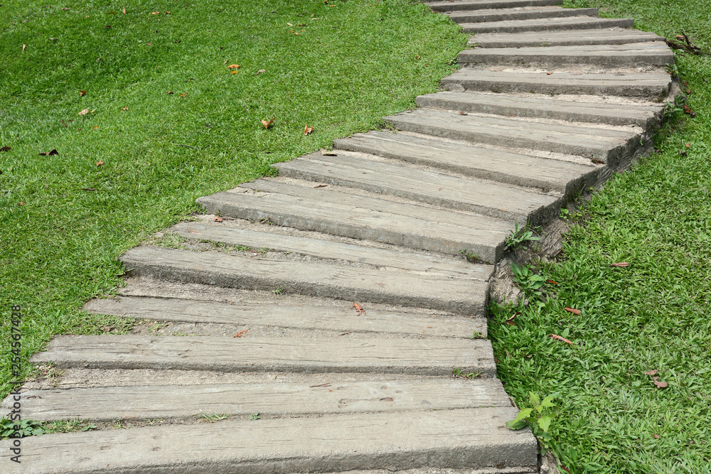 garden path walkway on green grass turf