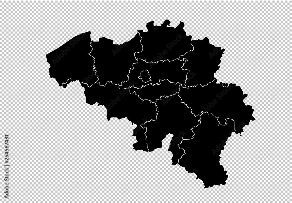 belgium map - High detailed Black map with counties/regions/states of belgium. Afghanistan map isolated on transparent background.