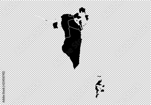bahrain map - High detailed Black map with counties/regions/states of bahrain. Afghanistan map isolated on transparent background.