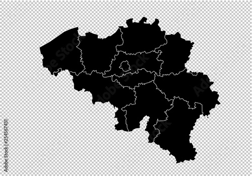 belgium map - High detailed Black map with counties/regions/states of belgium. Afghanistan map isolated on transparent background.