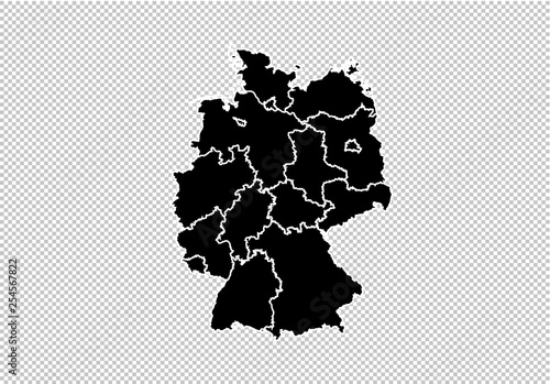 germany map - High detailed Black map with counties/regions/states of germany. germany map isolated on transparent background.