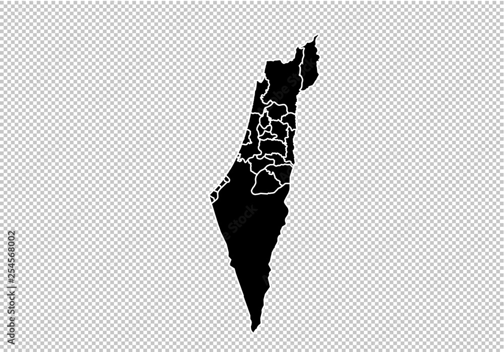 israel Palestine map - High detailed Black map with counties/regions