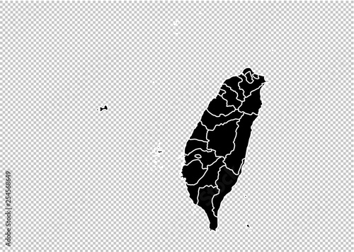 taiwan map - High detailed Black map with counties/regions/states of taiwan. taiwan map isolated on transparent background.
