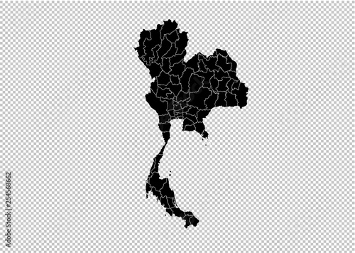 thailand map - High detailed Black map with counties/regions/states of thailand. thailand map isolated on transparent background.
