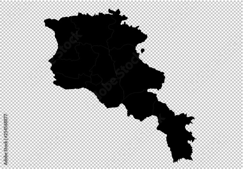armenia map - High detailed Black map with counties/regions/states of armenia. Afghanistan map isolated on transparent background.