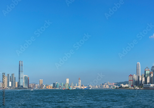 Panorama of Victoria Harbor of Hong Kong city