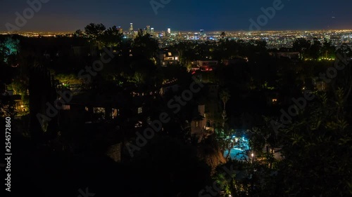 Los Angeles City Hills Homes Night Pan