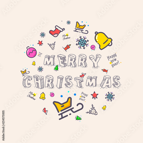 Illustration and icons for the celebration of Christmas and New Year