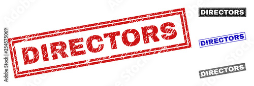 Grunge DIRECTORS rectangle stamp seals isolated on a white background. Rectangular seals with grunge texture in red, blue, black and grey colors.