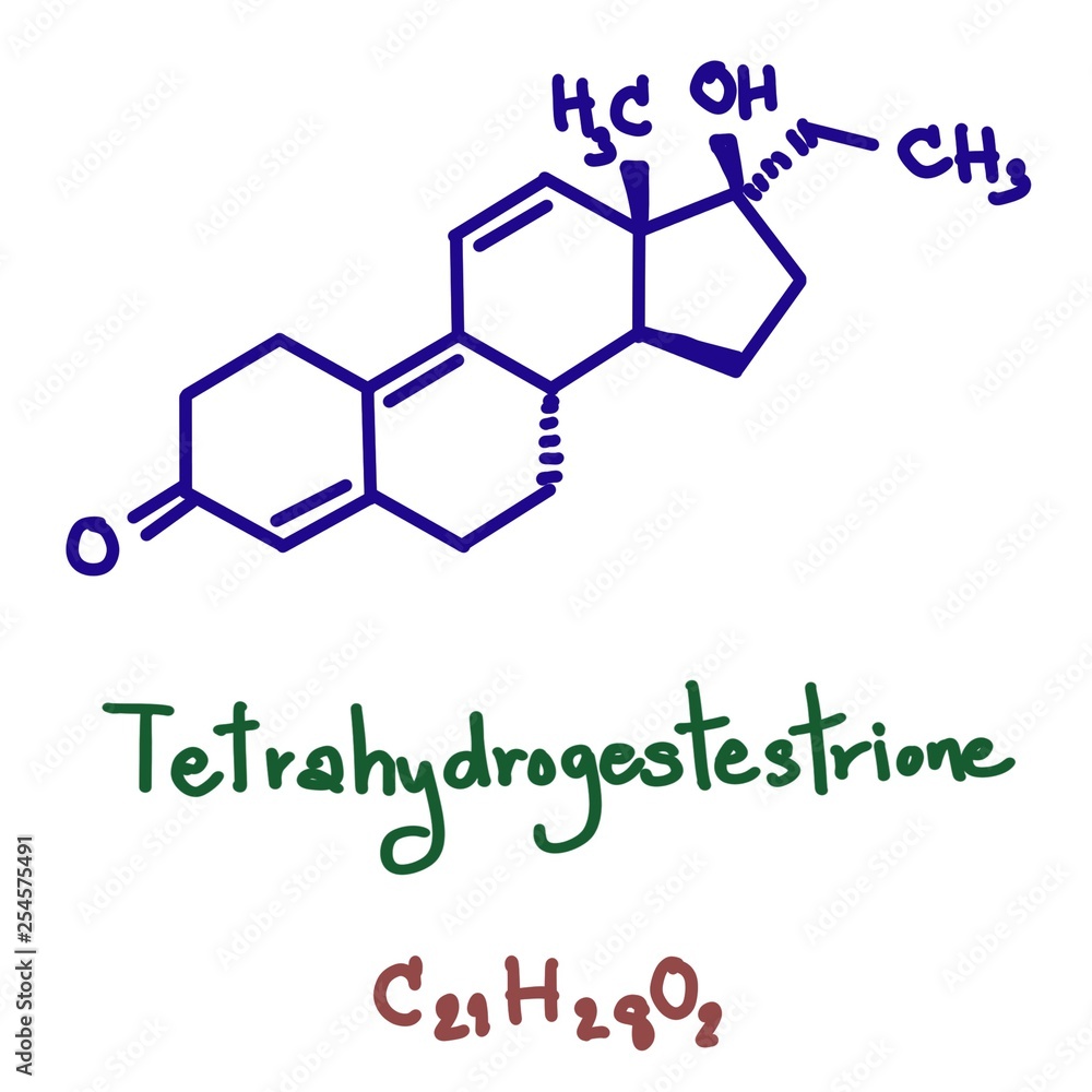 Tetrahydrogestrinone (THG), known by the nickname The Clear, is a synthetic and orally active anabolic– androgenic steroid (AAS) which was never marketed for medical use. Vector illustration Tetrahydrogestrinone (THG), known by the nickname The Clear, is a synthetic and orally active anabolic– androgenic steroid (AAS) which was never marketed for medical use. Vector illustration