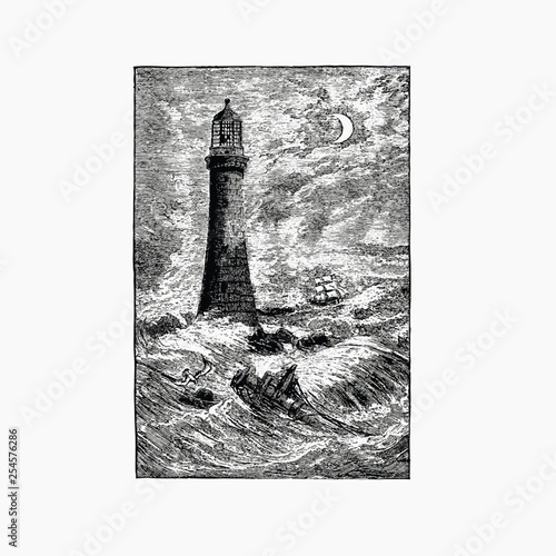 Lighthouse in stormy ocean