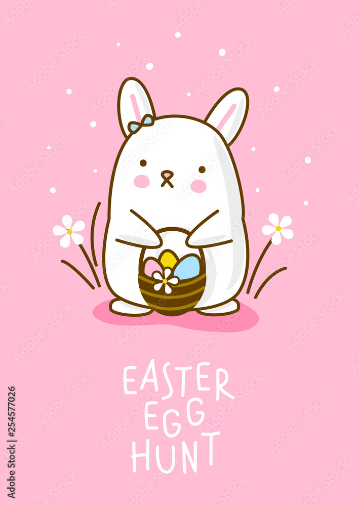 Cute Easter rabbit with basket with color eggs Cute Easter rabbit with basket with color eggs