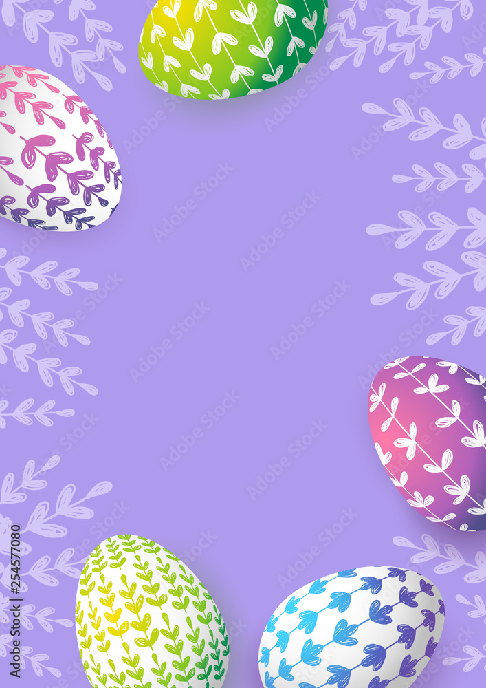 Fototapeta premium Easter greeting card with color floral eggs