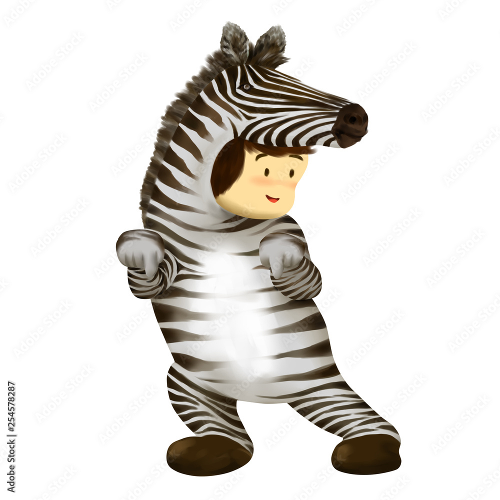 Illustration of kid in animal costume, kid in zebra costume Illustration of kid in animal costume, kid in zebra costume