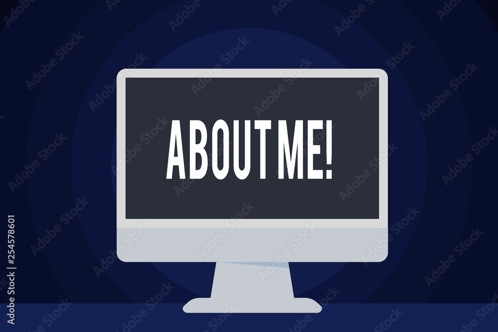 Text sign showing About Me. Business photo text Personality Behavior Attitude Character Individual Etiquette Manner Text sign showing About Me. Business photo text Personality Behavior Attitude Character Individual Etiquette Manner