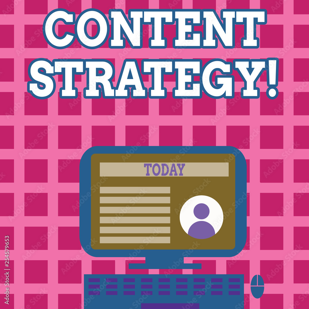 Obraz premium Text sign showing Content Strategy. Business photo text Marketing Information Media Advertising Management SEO