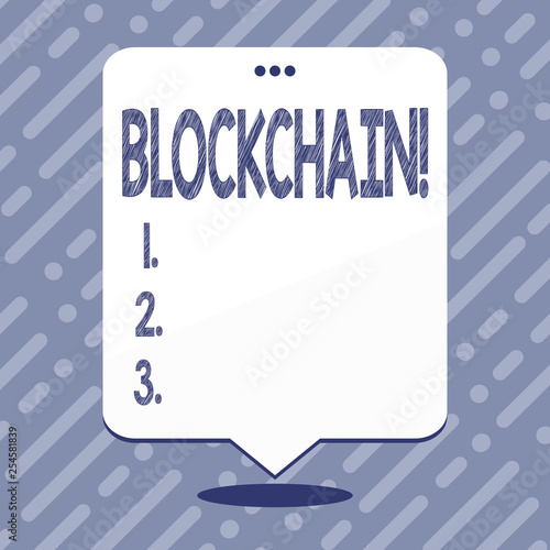 Text sign showing Blockchain. Business photo showcasing Register Log Financial Statement Digital Data Technology Record photo