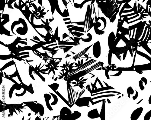 Brush grunge pattern. White and black vector.